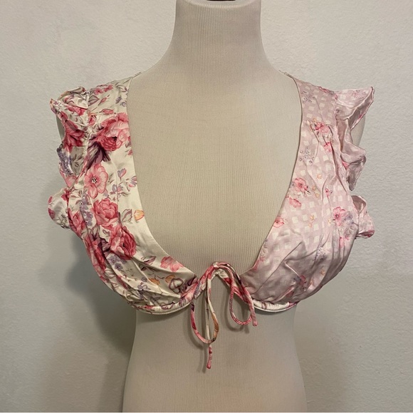 For Love & Lemons Large Taylor Bra Top Floral Pink White Festival‎ Coquette - Picture 3 of 7